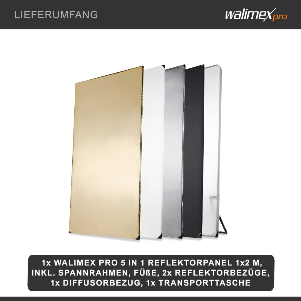 5-in-1 Pannello riflettente 100 x 200 cm, riflettore fotografico con 5 caratteristiche di luce nero, bianco, oro, argento, traslucido, ideale per studio fotografico