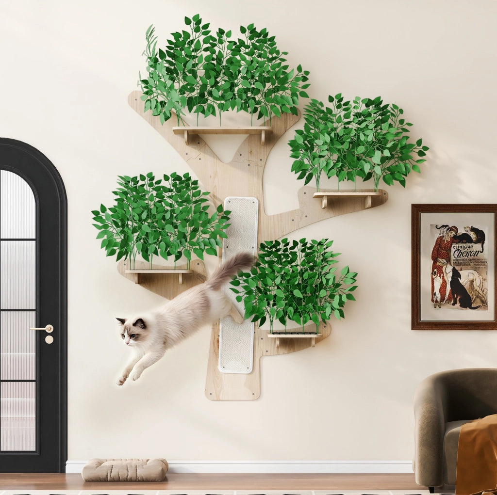 Albero tiragraffi da parete a forma di albero 155 x 210 cm in legno verde