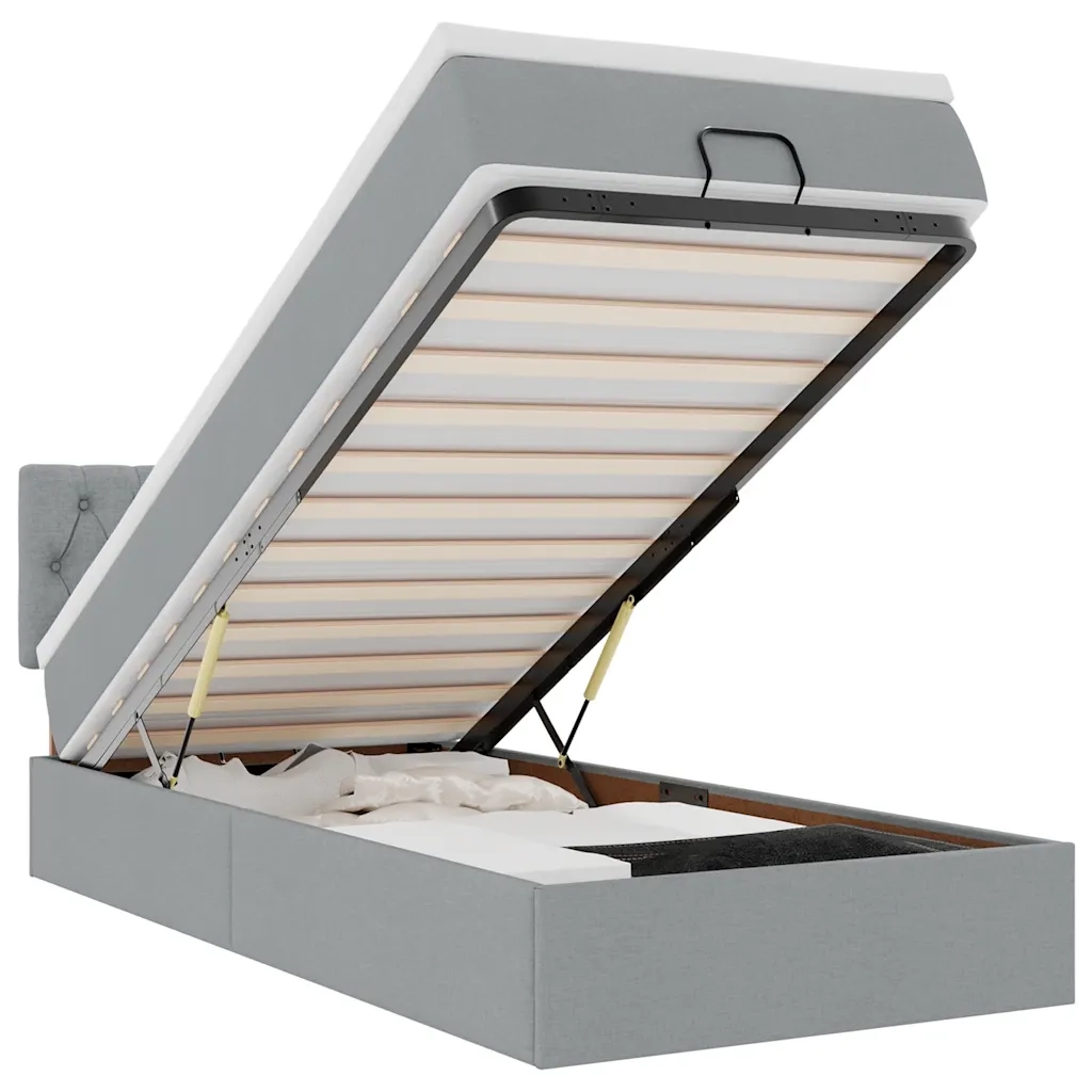 vidaXL Pouf Letto con Materasso Grigio Chiaro 90x200 cm in Tessuto