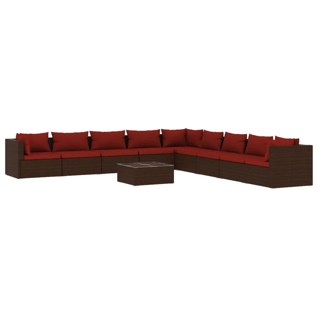 Set Divani da Giardino 10 pz con Cuscini in Polyrattan Marrone 3101795