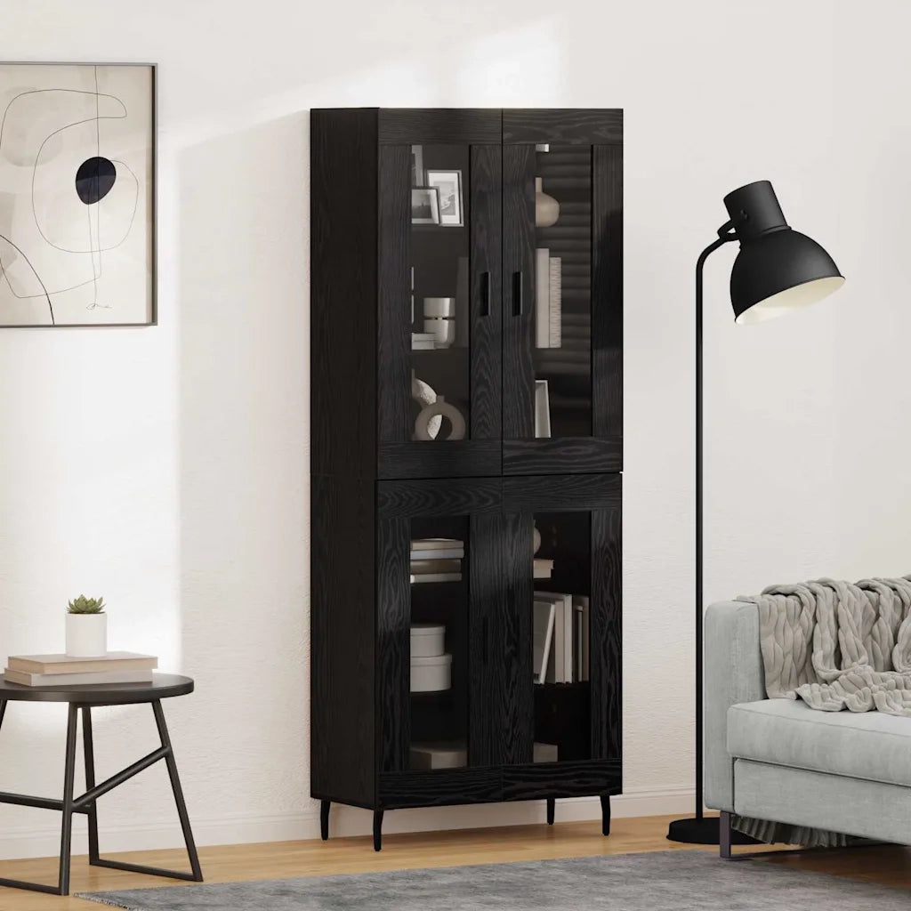 Credenza 2 pcs Rovere Nero Legno Stratificato e Vetro