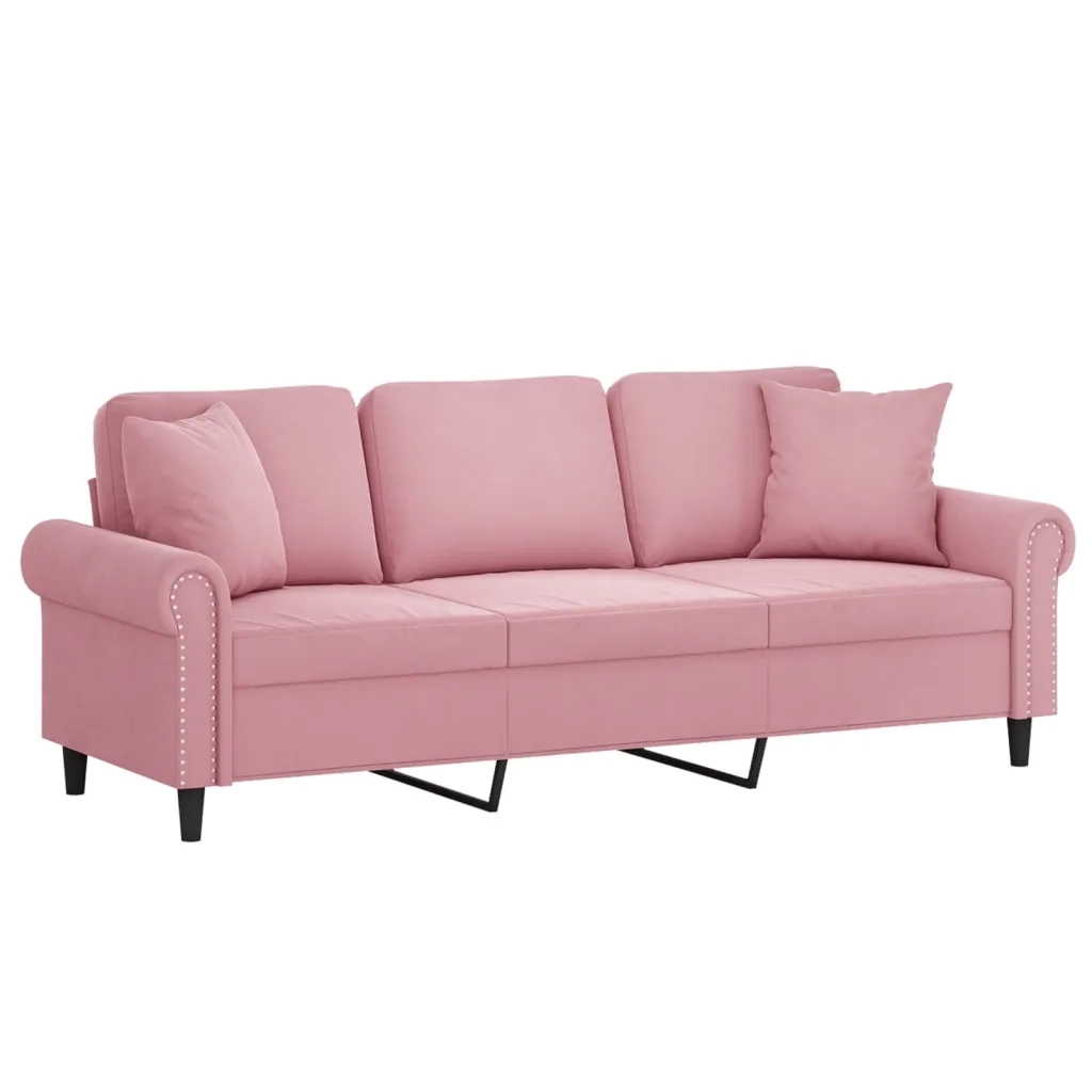 Divano a 3 Posti con Cuscini Rosa 180 cm in Velluto