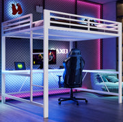 Letto a soppalco gaming 160x200 cm con scrivania e LED; in MDF e metallo; bianco