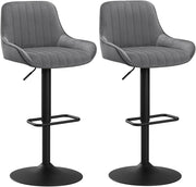 Sgabelli Cucina Set di 2 con Schienale e Braccioli, Sedie da Bar Girevoli, Altezza Regolabile, in Velluto di Latte, per Cucina, Bar, Ristorante, Grigio Scuro