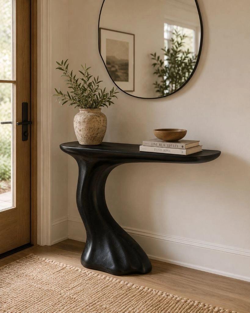 Mobile da ingresso in metallo nero e legno 98x26x85h cm