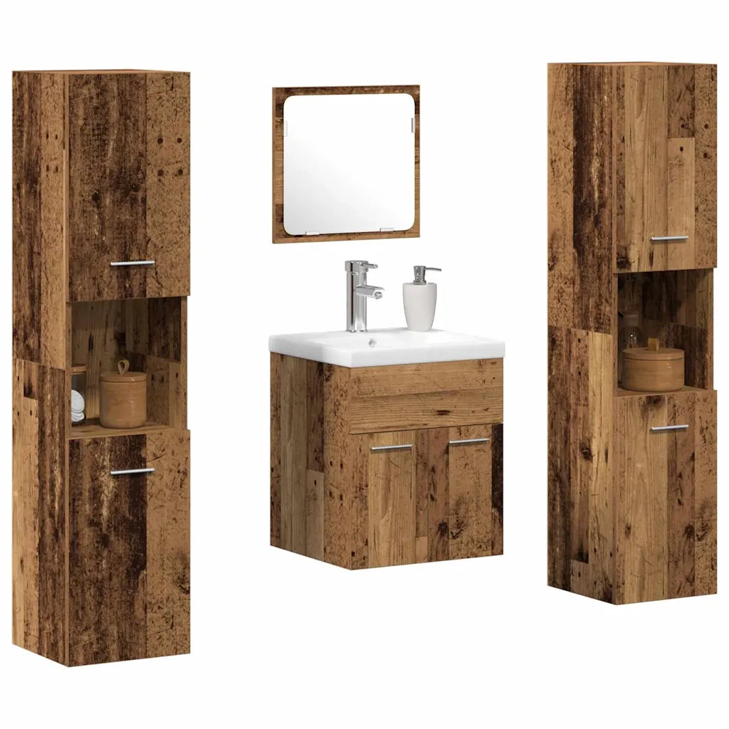 Set di mobili per il bagno con porta 4 pcs Legno vecchio 3332577