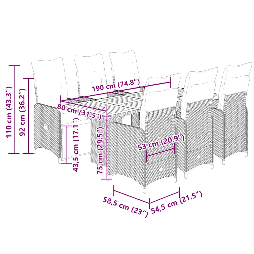 Set Bistrò da Giardino 7 pz con Cuscini in Polyrattan Grigio 3277163