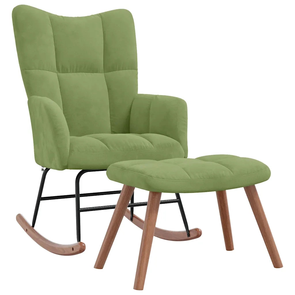 Poltrona a Dondolo con Poggiapiedi Verde Chiaro in Velluto 328153
