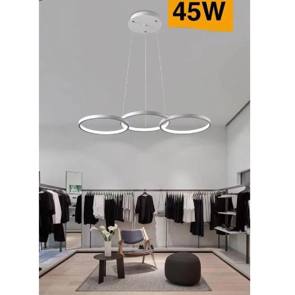 Trade Shop - Lampadario Moderno A Sospensione Led 3 Cerchi 45watt Luce 3000k 4000k 6500k B63b -
