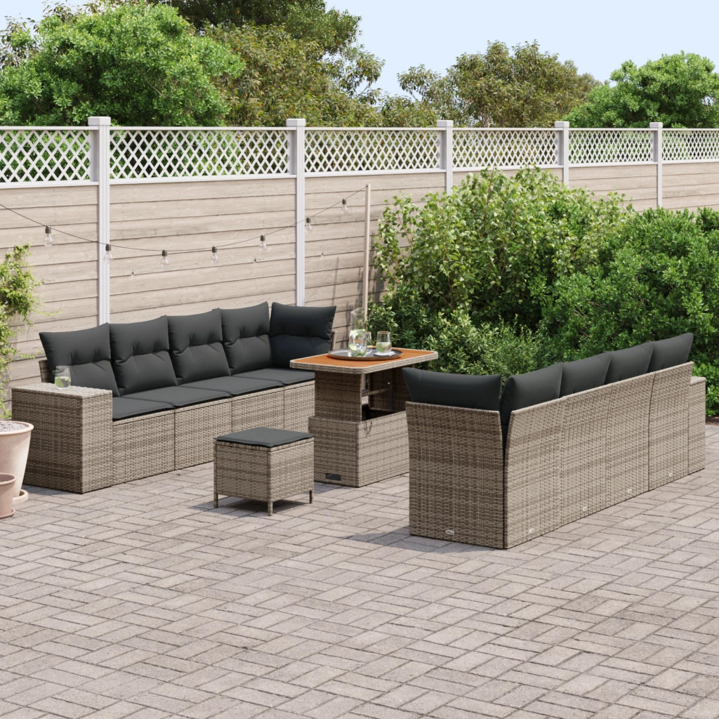 Set di Divani Giardino 11 Pezzi con Cuscini Grigio Rattan Polimero Acacia