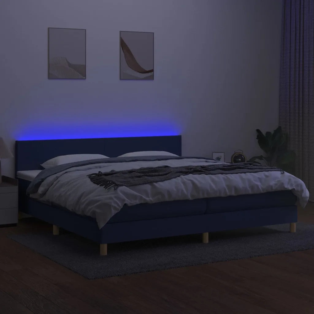 Letto a Molle Materasso e LED Blu 200x200cm in Tessuto 3133587