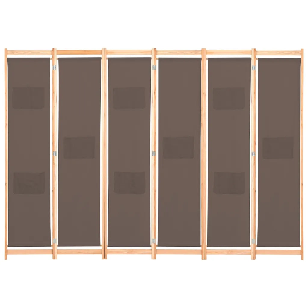 Divisorio Ambienti | Divider per stanze | Paravento a 6 Pannelli Marrone 240x170x4 cm in Tessuto