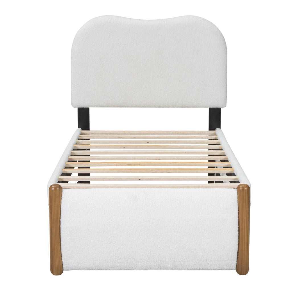Letto imbottito 90x200 cm con letto estraibile; MDF e plush; bianco