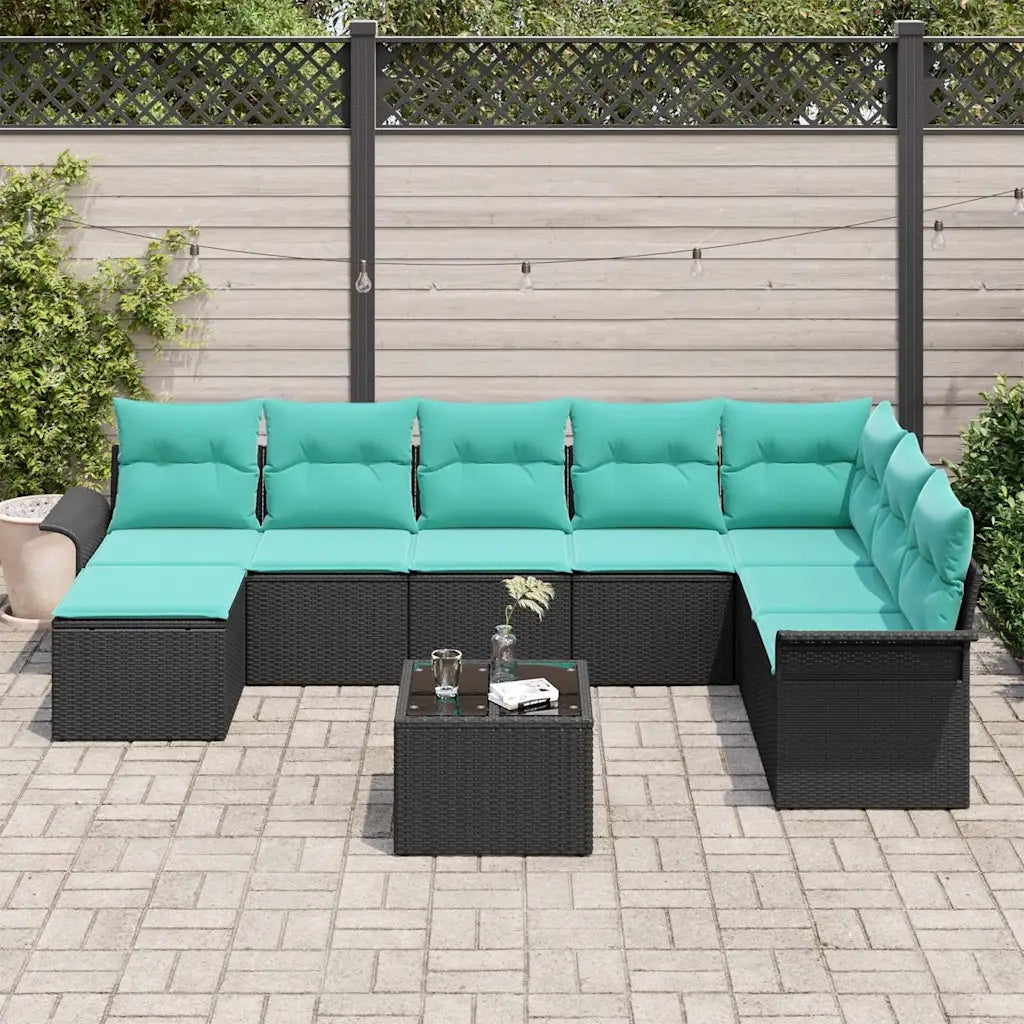 Set Divano da Giardino con cuscino 9 pcs Nero polyrattan 3345496
