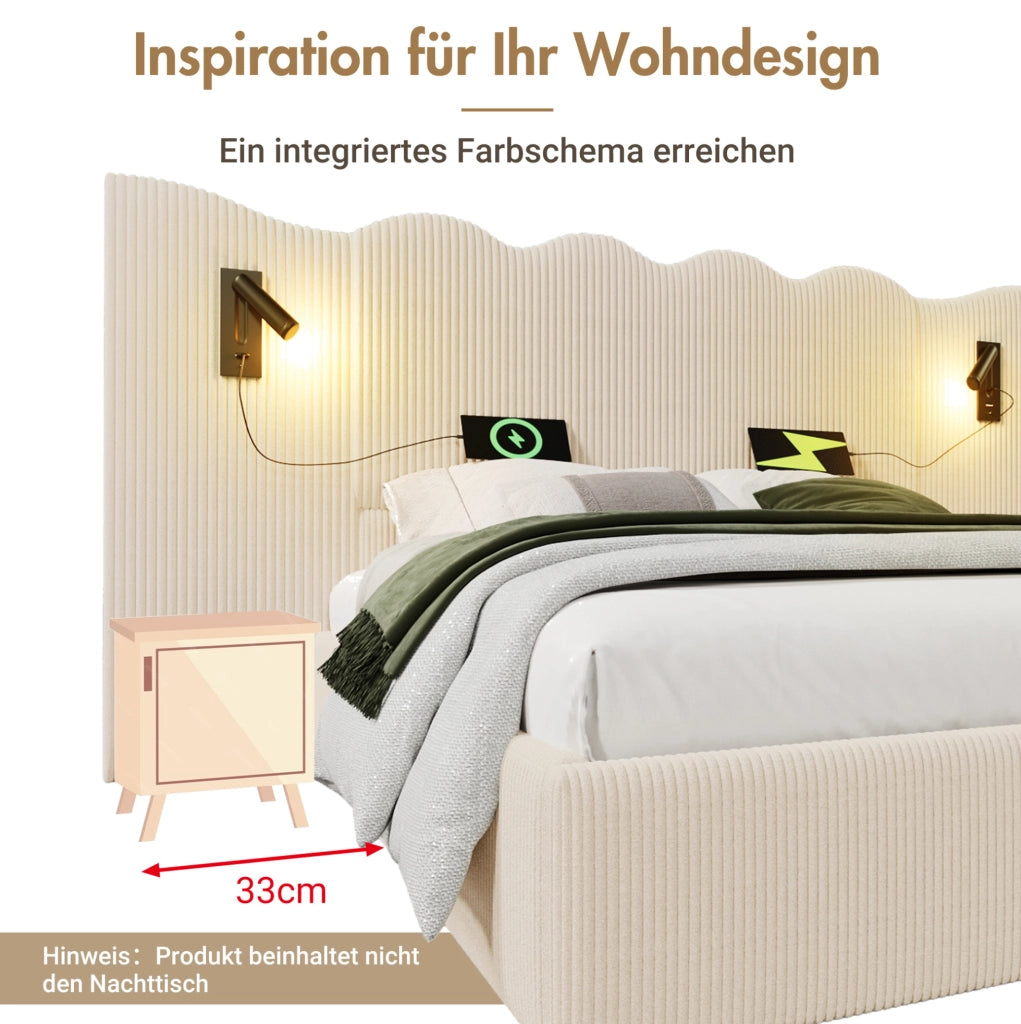 Letto matrimoniale contenitore 180x200 cm con luce e USB-C