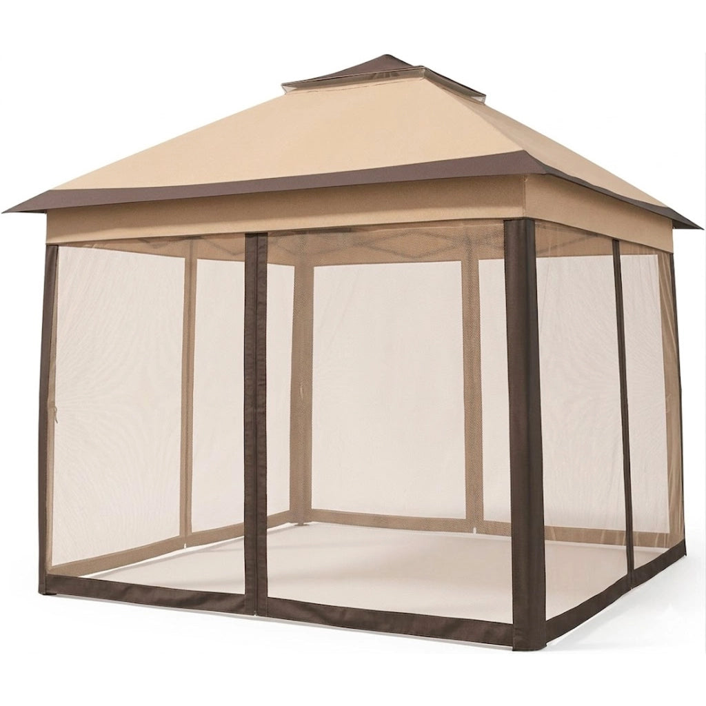 Gazebo Rapido Da Giardino Pop Up 3.33 x 3.33 Metri Altezza Regolabile Da 2.7 A 2.9 M Con Zanzariere Removibili Apertura Rapida E Borsa Trasporto Per Eventi Patio Piscina Campeggio Feste Kaki