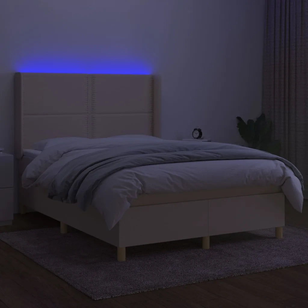 Letto a Molle con Materasso e LED Crema 140x190 cm in Tessuto 3138794