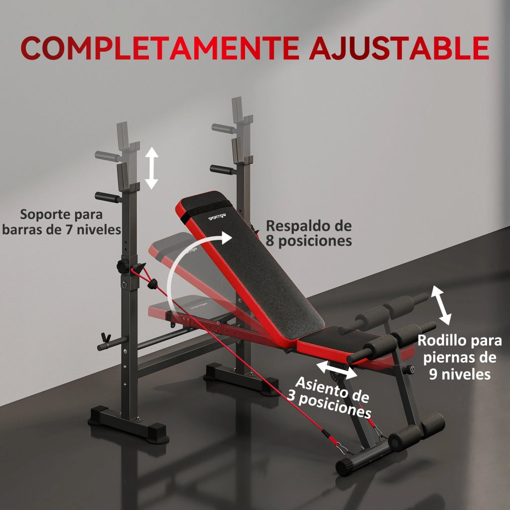 Panchetta Multifunzione per Palestra con Supporto Barra e Schienale Regolabile ¨C Minimal ¨C Nero