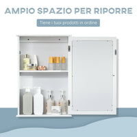 Pensile da Bagno 1 Anta Specchio 41x14x60 cm a Chiusura Magnetica Bianco