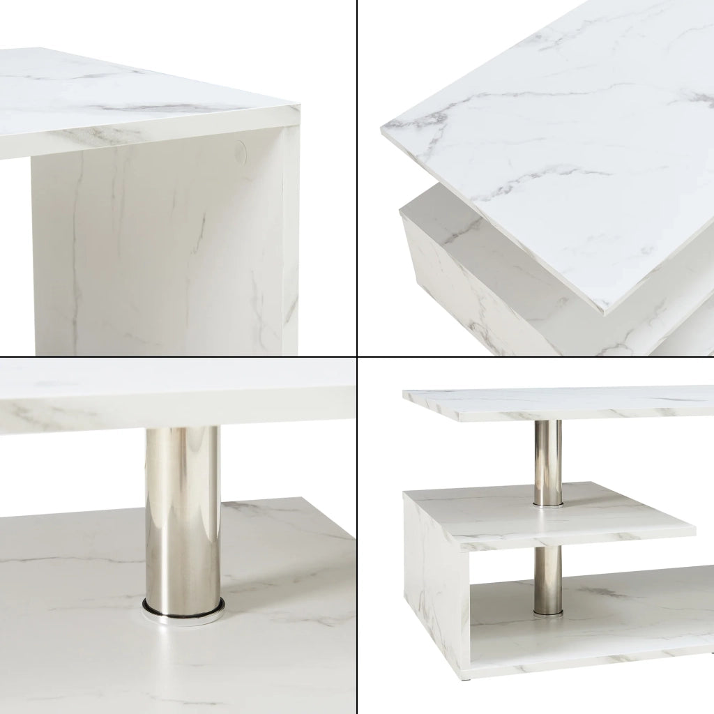 Tavolino/consolle/tavolino laterale 90 x 50 x 41 cm effetto marmo bianco 03_0010795