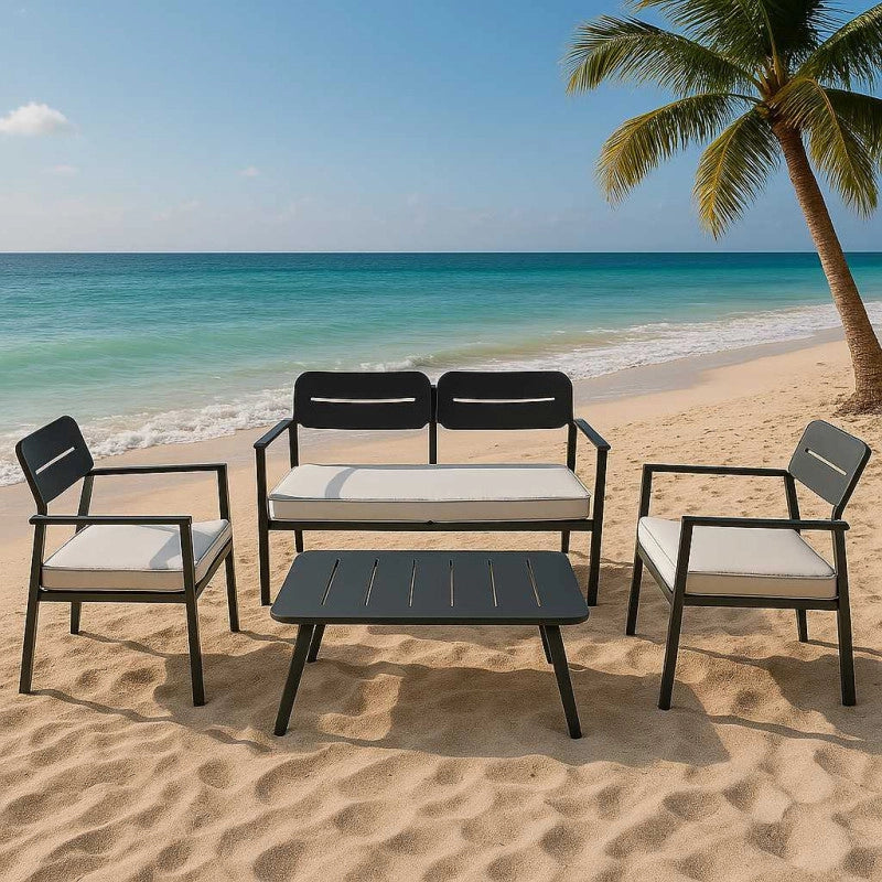 Salotto alluminio Ibiza 2 posti antracite con cuscini crema
