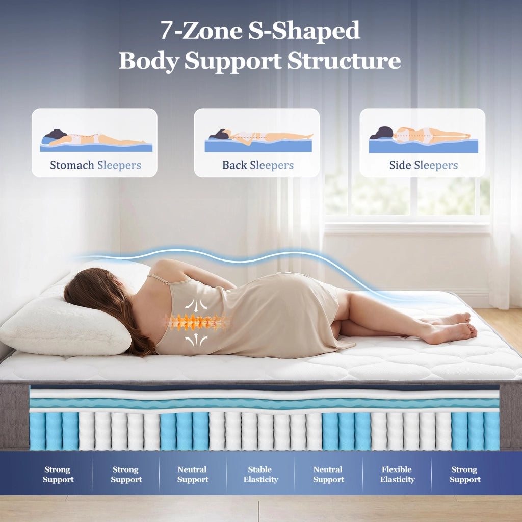 Materasso in schiuma fredda 90 × 200 cm, 7 zone, 25 cm, H3, 4 maniglie, traspirante, materasso incluso, bianco