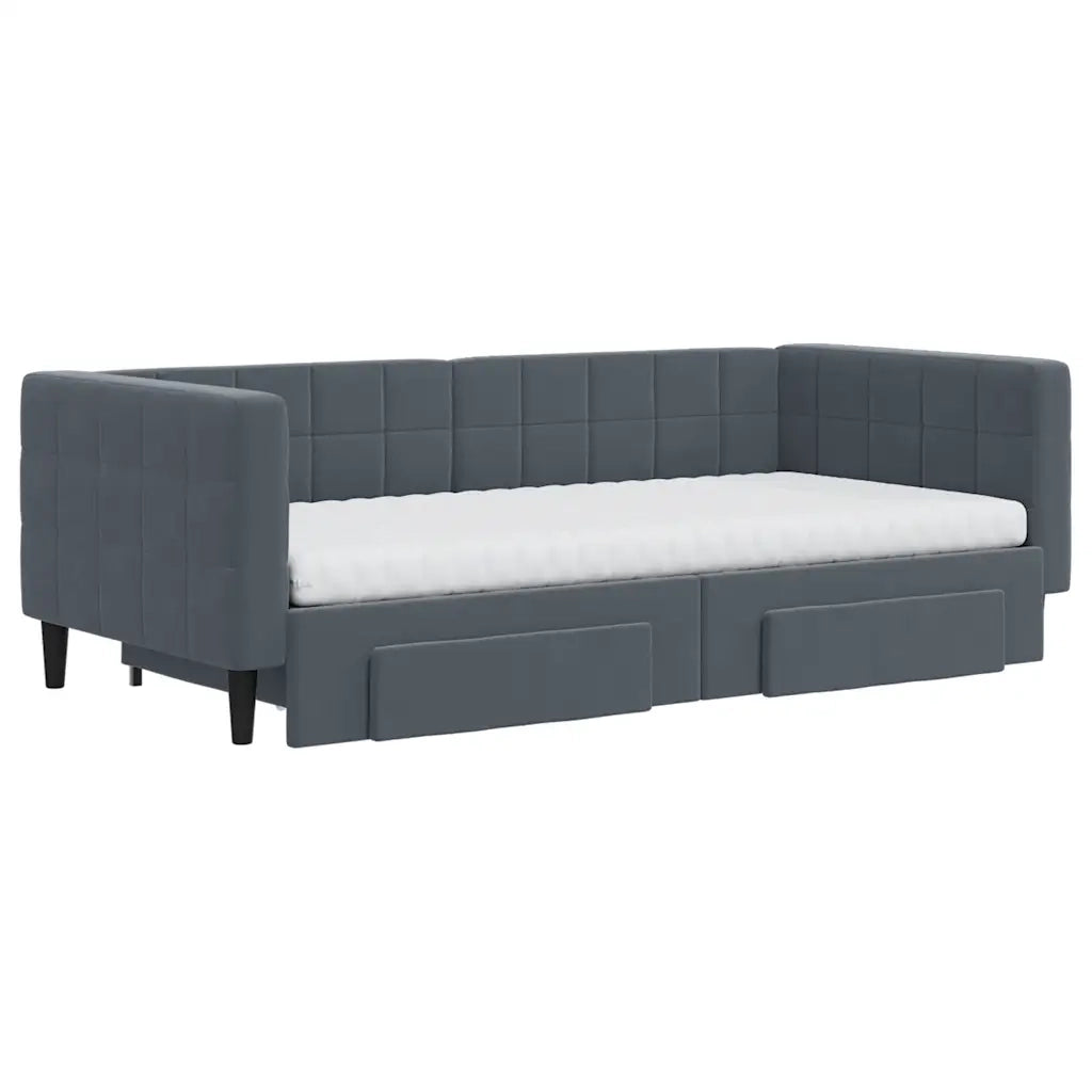Divano Letto Estraibile Cassetti Grigio Scuro 90x190cm Velluto