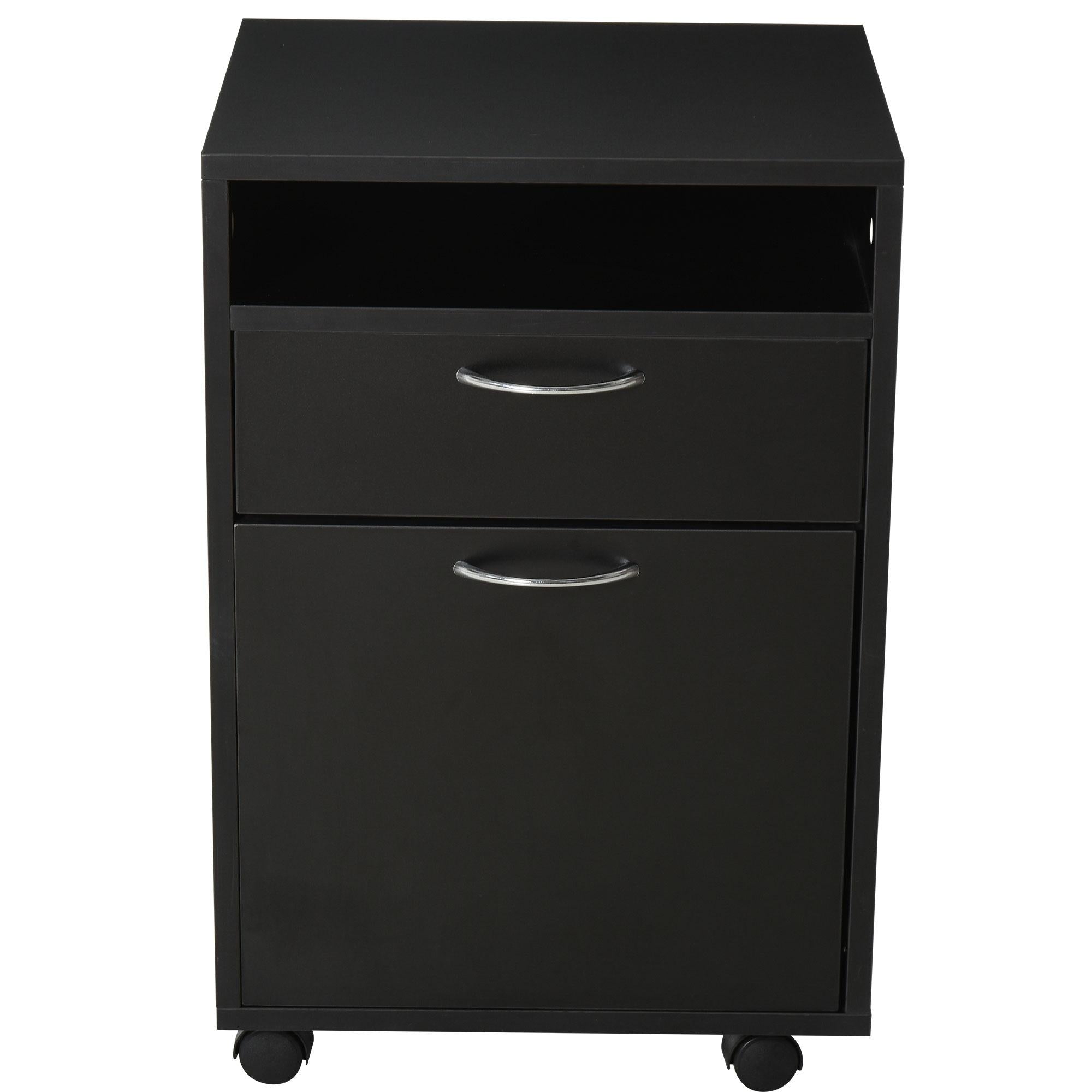 Cassettiera Portadocumenti da Ufficio 2 Cassetti e Ruote 40x35x60 cm in Legno  Nera