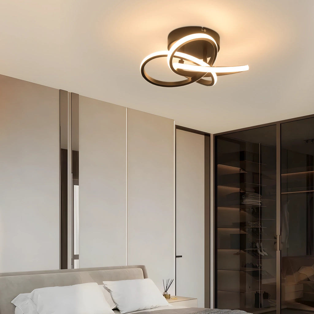 ZMH Lampada da soffitto plafoniera LED moderna 28W 3000K design fiore 4 petali nero metallizzato 32cm