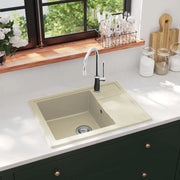 Lavello da Cucina con Foro Troppopieno-Lavandino-Lavabo Ovale Beige in Granito