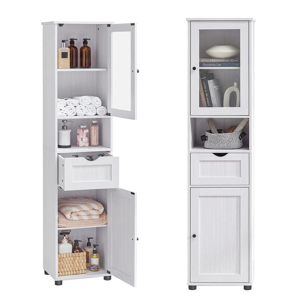 Mobile contenitore per bagno colonna 40 x 30 x 165 cm con ripiani regolabili armadietti ante cassetti vano salvaspazio grigio 12_0006522