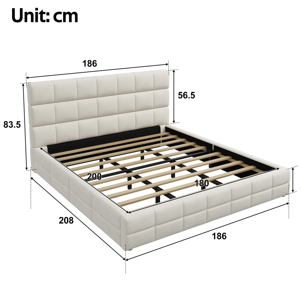 Letto piattaforma imbottito 180x200 cm in velluto beige