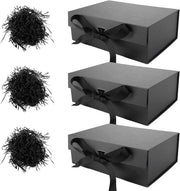 Pacchetto di regalo tridimensionale nero con coperchio - 24 x 17 x 85 cm - scatola magnetica con nastri e rafia - per matrimoni, Natale, compleanni, anniversari - scatole di regalo lussuose - versatile nell'uso.
