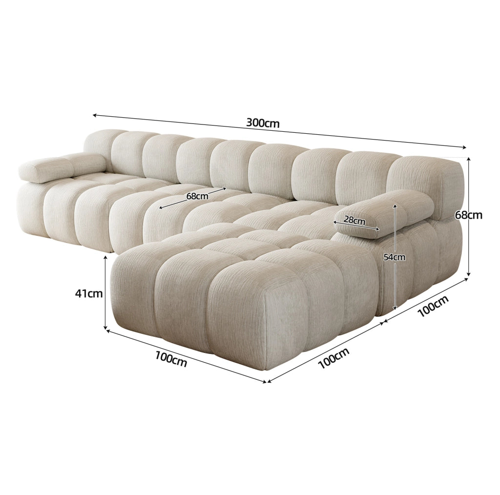 DIVANO ANGOLARE a L 300x200x68 cm Tessuto Bianco