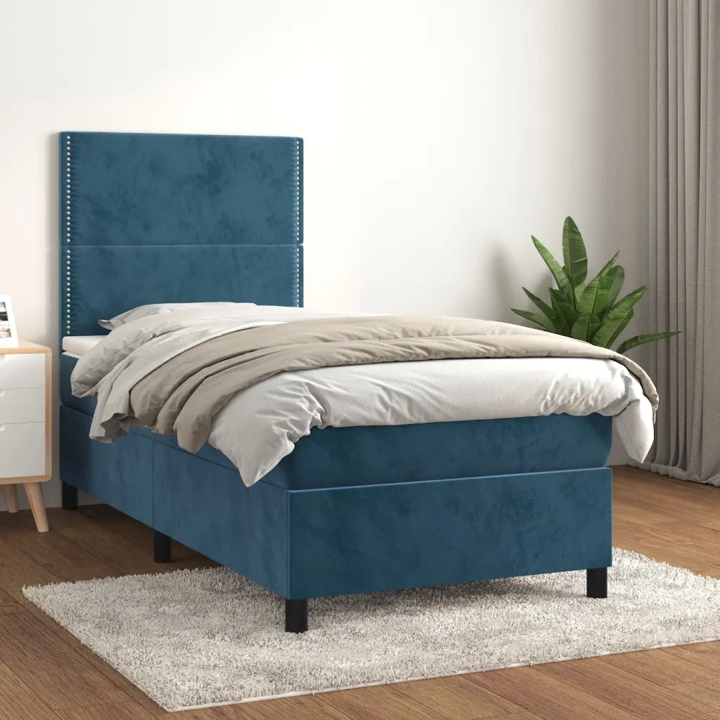 Giroletto a Molle con Materasso Blu Scuro 80x200 cm in Velluto 3142933