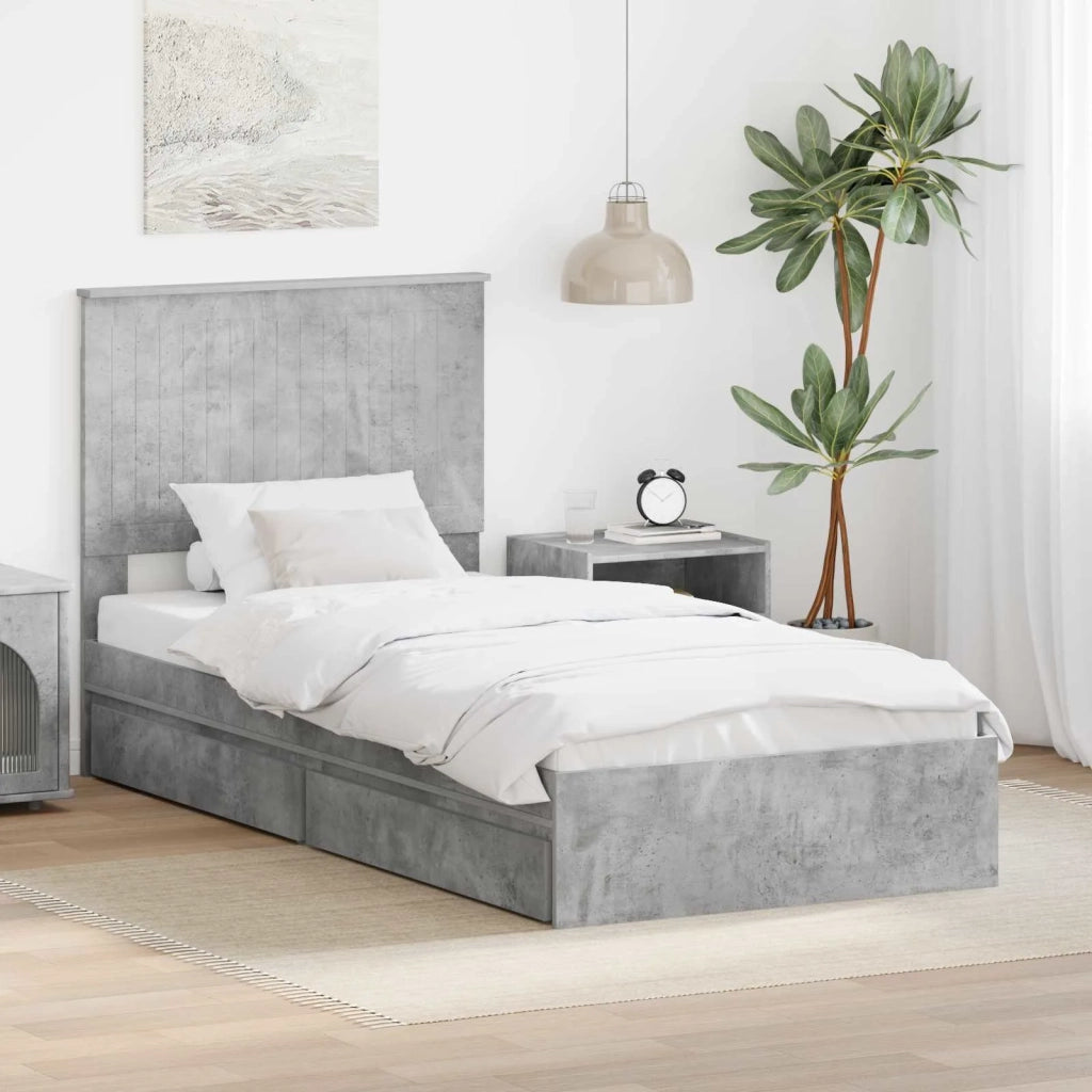 Letto con Contenitore con testiera Grigio cemento 90 x 190 cm