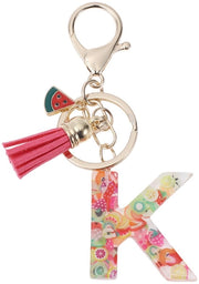 Sostituto di chiave con lettera K - Sostituto di chiave a forma di frutta - Sostituto di chiave con pennello - Sostituto di chiave per donne - Materiale per hars duraturo - 9,3 cm di lunghezza - Sostituto di chiave con iniziali
