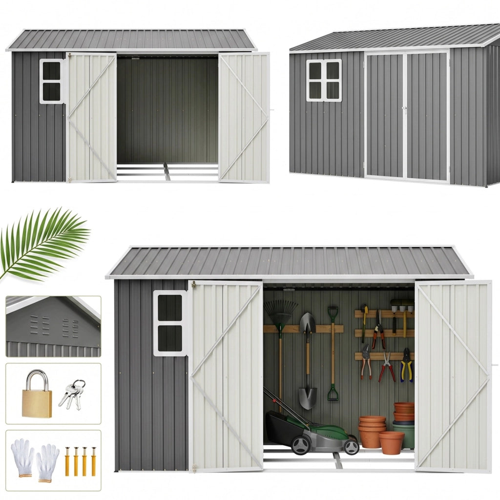 Grande Casetta Da Giardino In Metallo 311×240 Cm (10×8 Piedi) Con Quattro Prese D’Aria