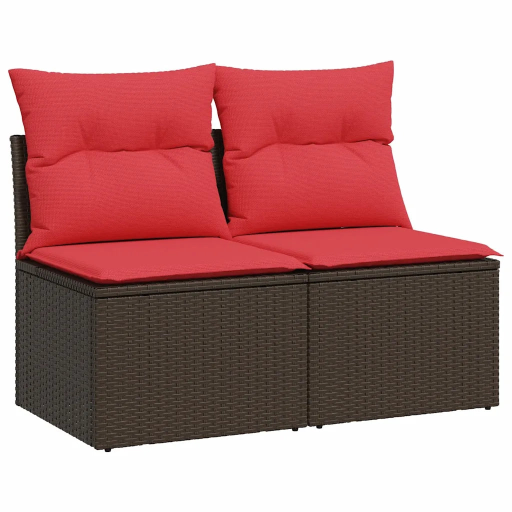 Set Divano Giardino 4 pz | Set Salotto da Giardino con Cuscini Marrone Polyrattan Acacia