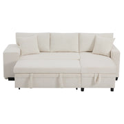 Divano Letto Angolare Convertibile 3-4 Posti con Vano Contenitore; USB e Type C; Bracciolo Largo e Mensola; in Velluto a Coste Beige