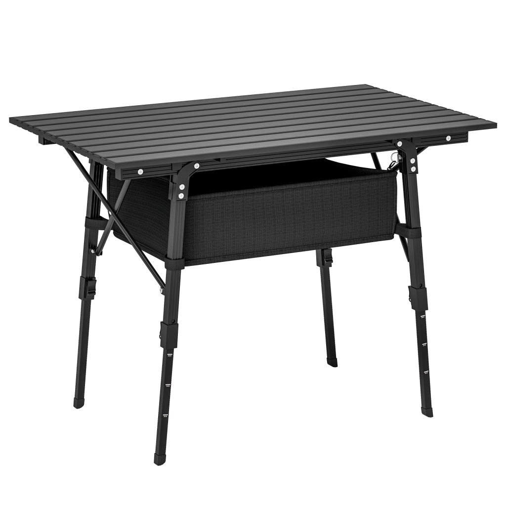 Tavolo Pieghevole da Campeggio con Cesto ¨C MINIMAL ¨C Alluminio Nero, Altezza Regolabile