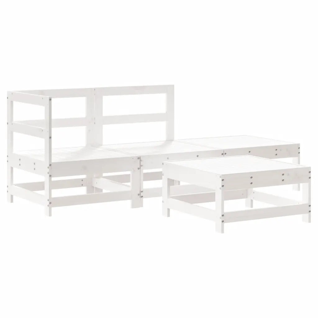 Set Divani da Giardino 4pz con Cuscini in Legno Massello Bianco