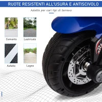 Moto Elettrica per Bambini 3-5 Anni 6V (max. 25kg), Velocità 3km/h, Motorino Elettrica per Bimbi con 3 Ruote, Luci e Suoni, Blu e Nero, 86x42x52cm