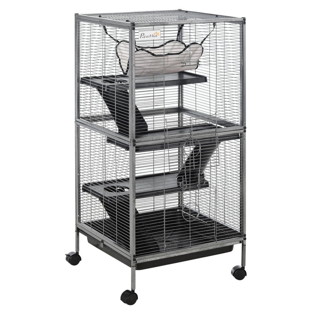 Parco per Animali Domestici con Ruote 2 Porte 3 Rampe ¨C zephmum ¨C Grigio 52x52x113,5cm