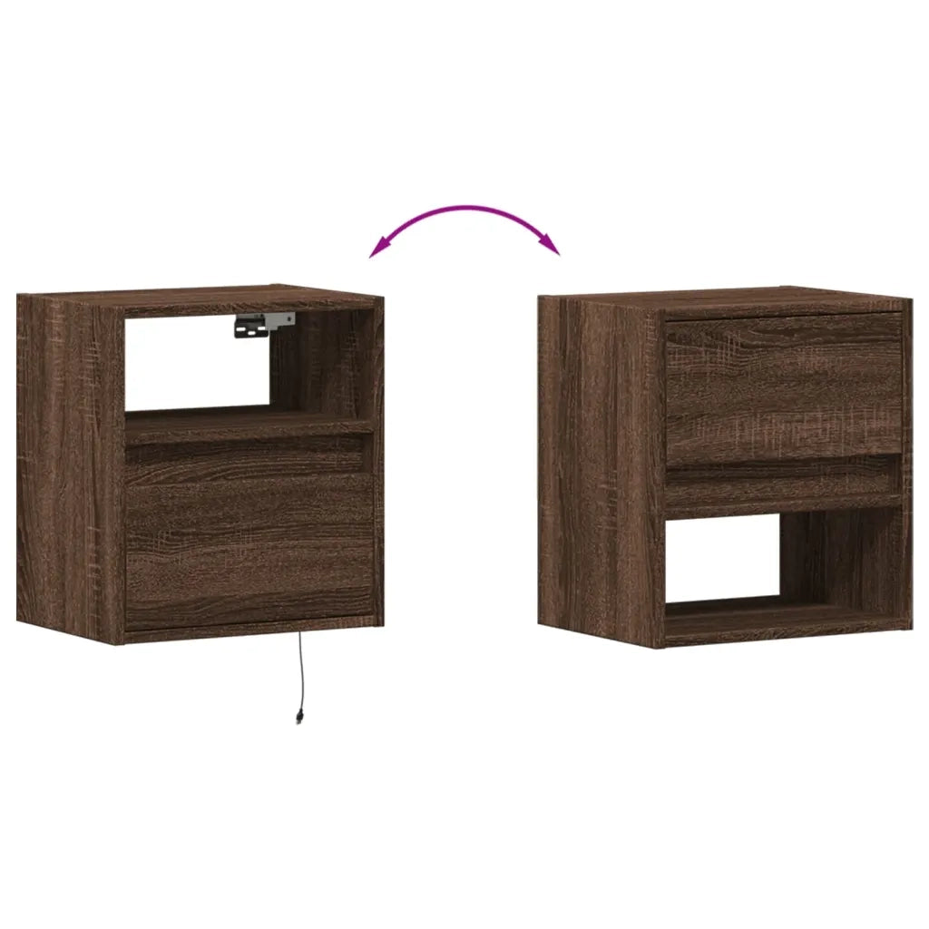 Mobili TV a Parete con Luci LED 2pz Rovere Marrone 41x31x45 cm