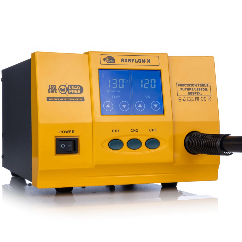 Stazione Saldante SMD Hot Air AirFlow X Rosfix 861DW – 1300W, LCD Touch, 3 Canali, Motore Brushless, Auto Sleep