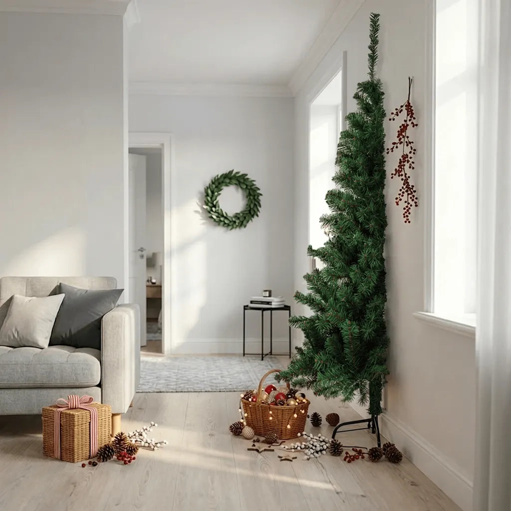 Albero di Natale Artificiale Metà con Supporto Verde 210 cm PVC 321033