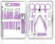 Kit di Manicure e Pedicure Professionale - 18 Strumenti per il Trattamento delle Unghie con Borsa Portatile (Viola)