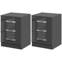 Set 2 Comodini Moderni con 3 Cassetti per Camera da Letto e Soggiorno in Truciolato, 40x36x56 cm, Grigio