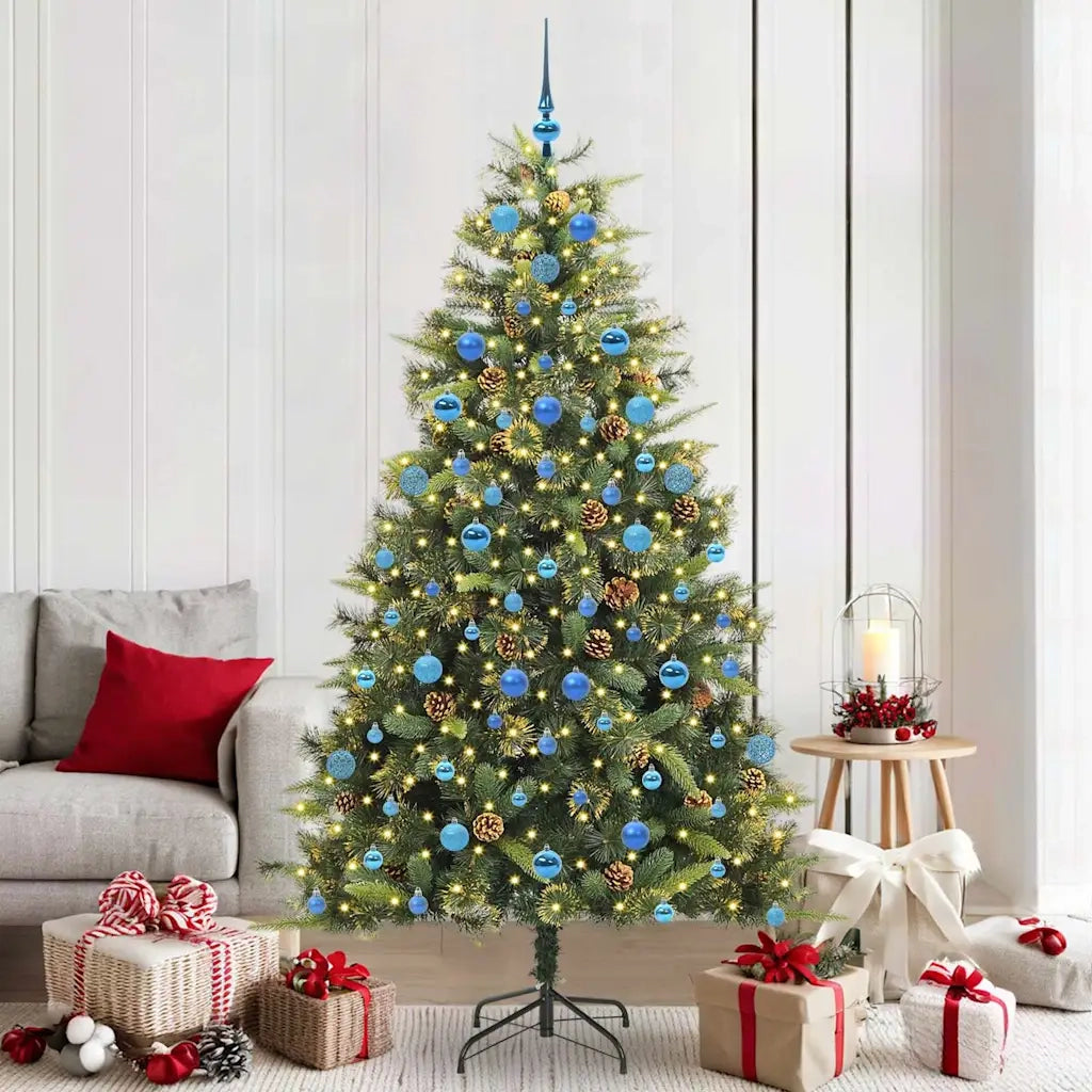Albero di Natale artificiale pieghevole con coni Verde 210 cm 3395105